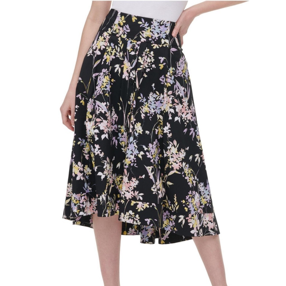 CALVIN KLEIN WOMEN’S BLACK FLORAL BELOW THE KNEE A-LINE SKIRT 12